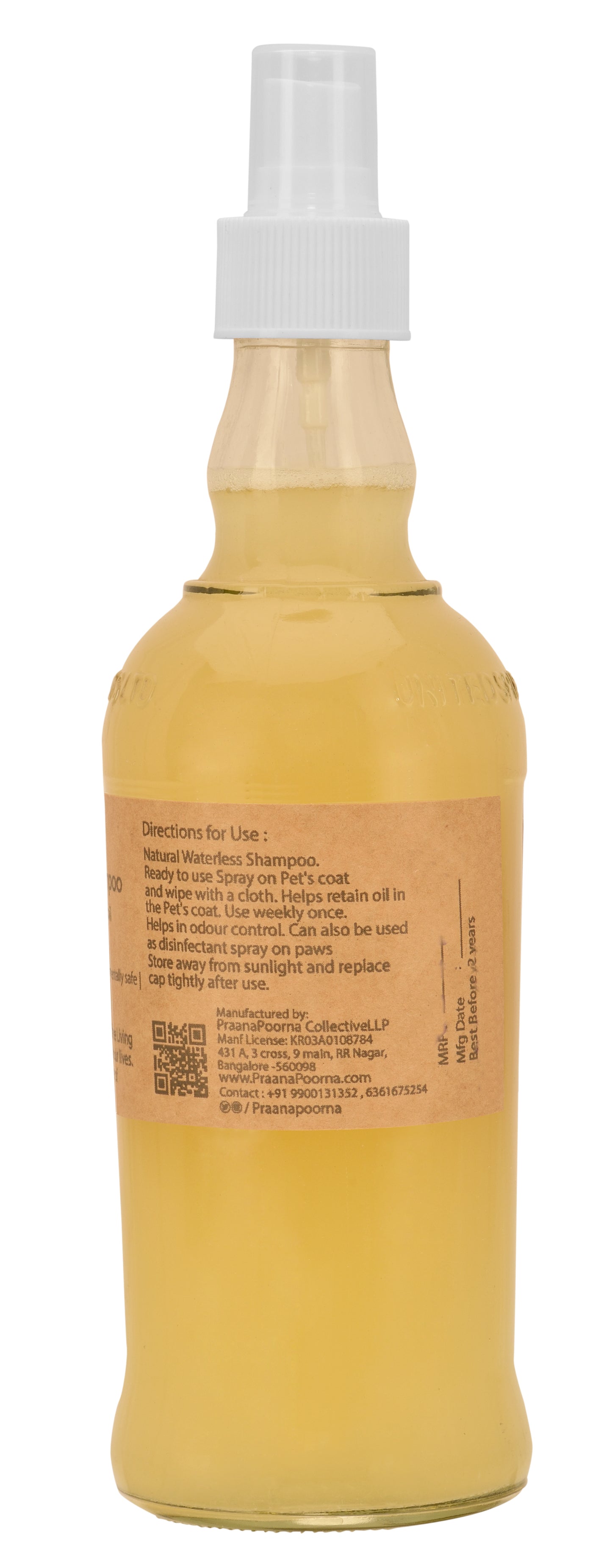 PraanaPoorna Natural PET Deodorizer/Waterless Shampoo 350ml