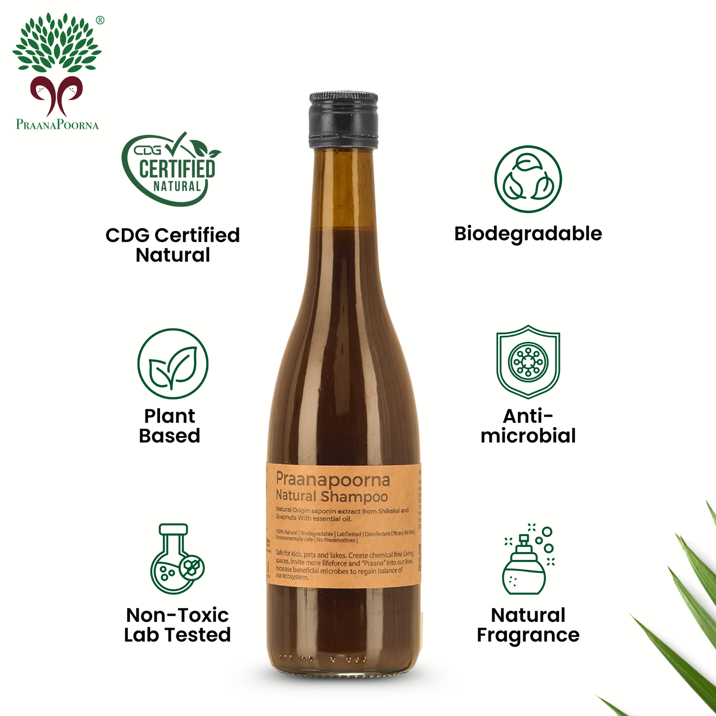 PraanaPoorna Natural Shampoo Premium Fragrance 350ml