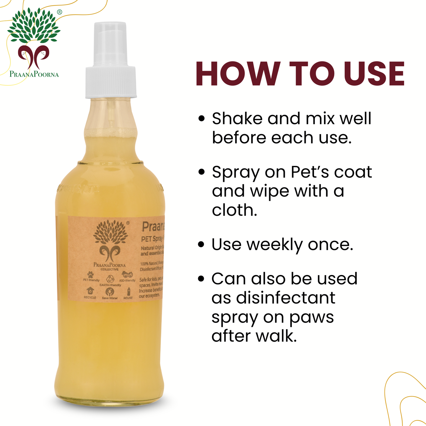 PraanaPoorna PET Spray - Deodoriser/waterless shampoo 100ml