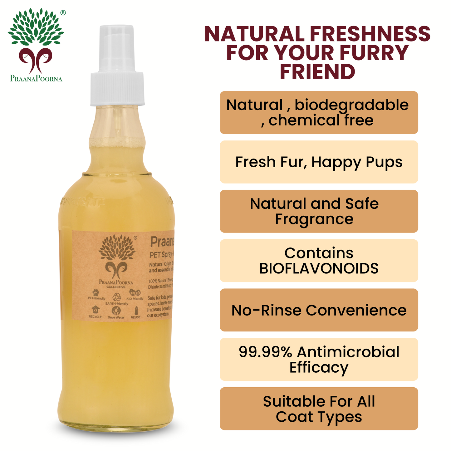 PraanaPoorna PET Spray - Deodoriser/waterless shampoo 100ml