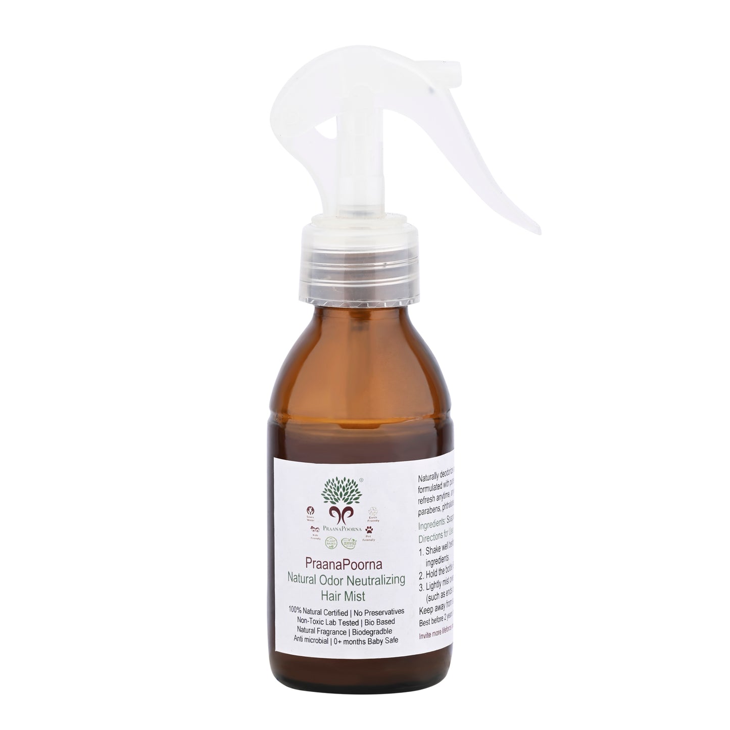 PraanaPoorna Natural Odor Neutralizing Hair Mist 100ml