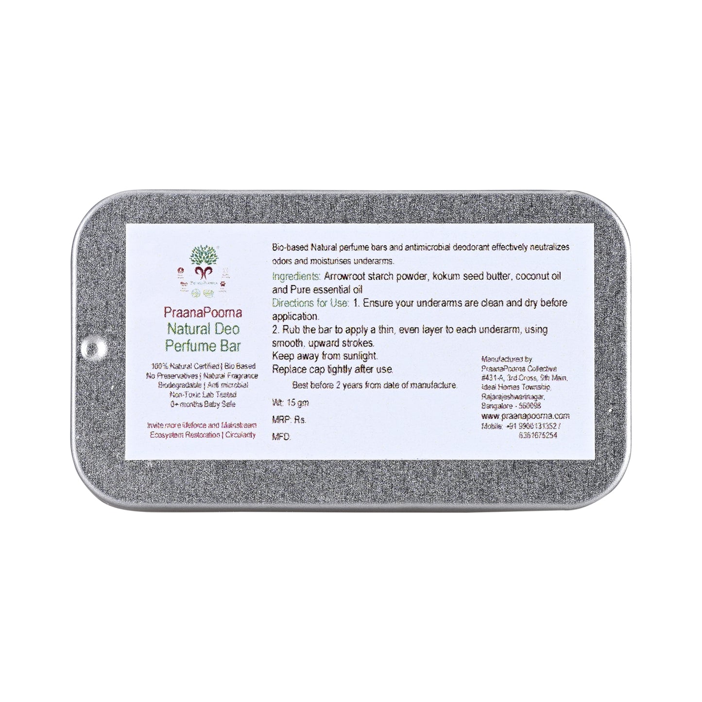PraanaPoorna Natural Deo Perfume Bar 15g