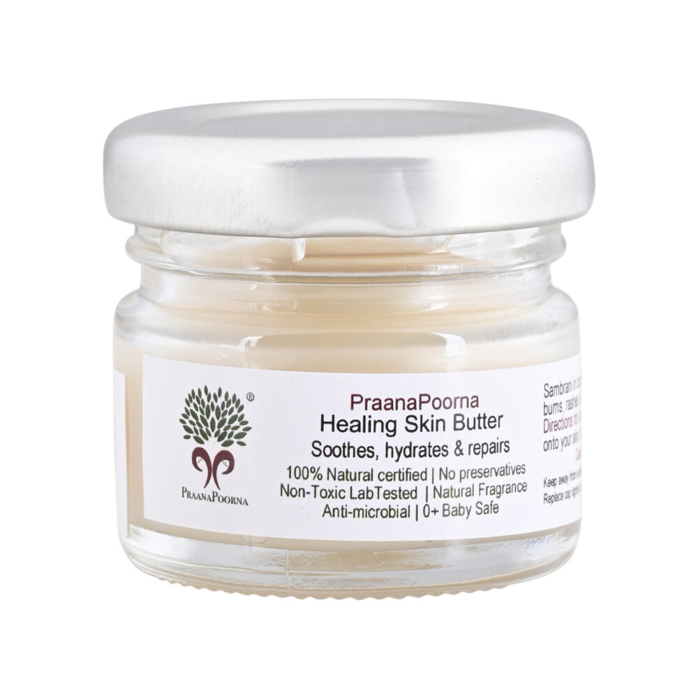 PraanaPoorna 100g Natural Healing Skin Butter jar with Beeswax, Coconut Oil, and Sambrani