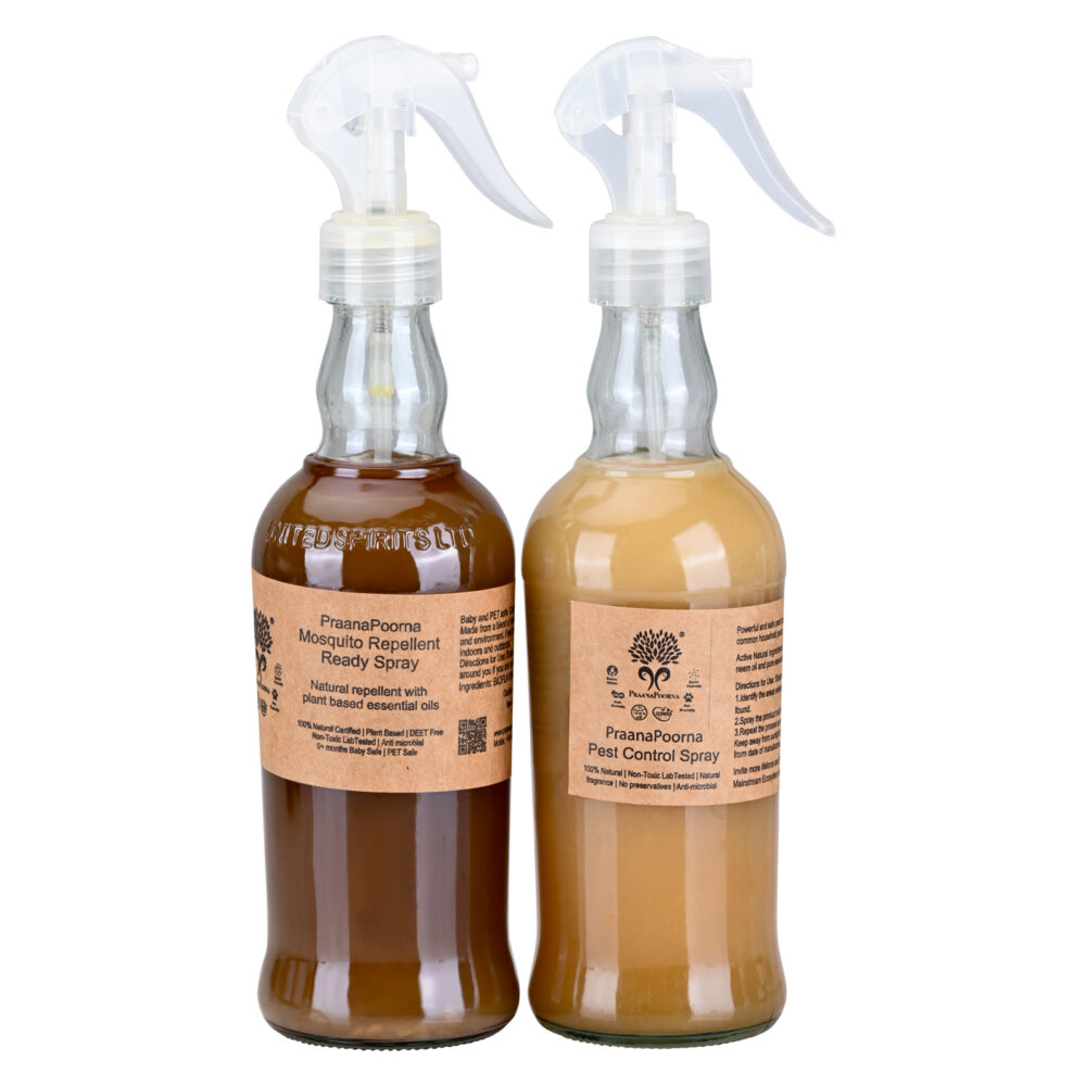 Natural pest control kit with spray and mosquito repellent, made with plant-based ingredients.